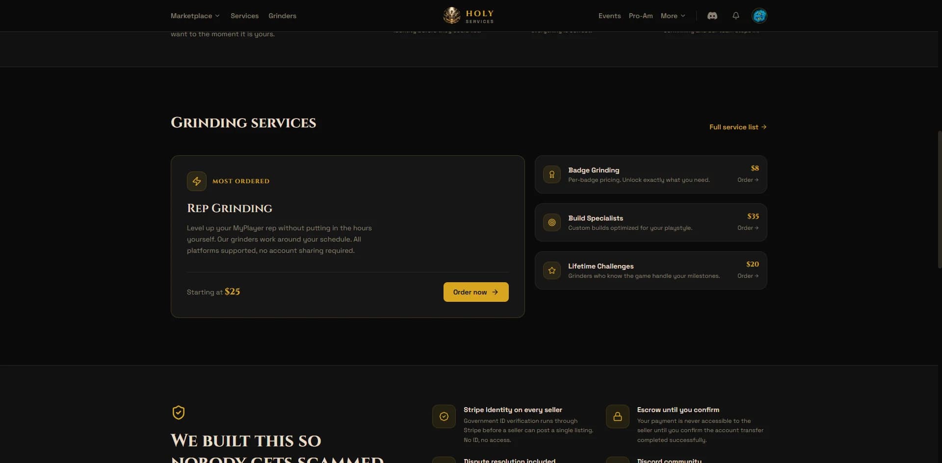 Service categories and pricing tiers