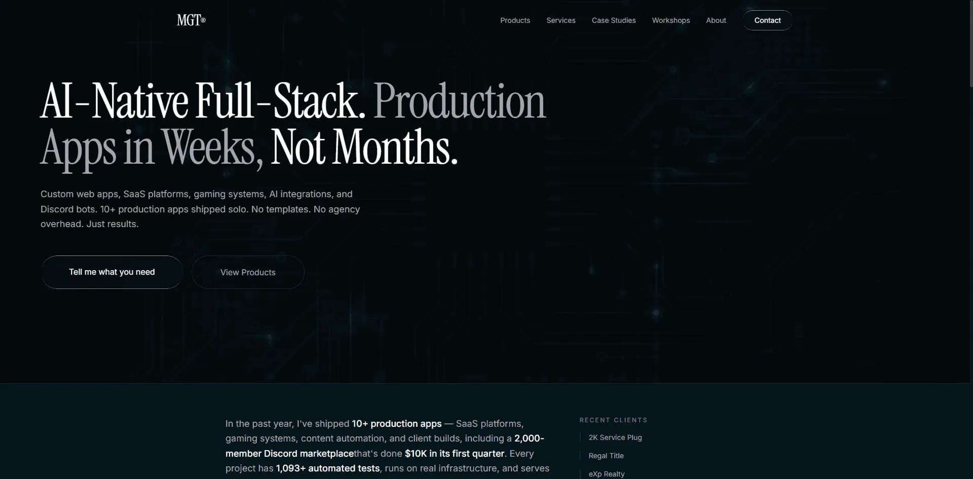 MGT Website homepage hero section