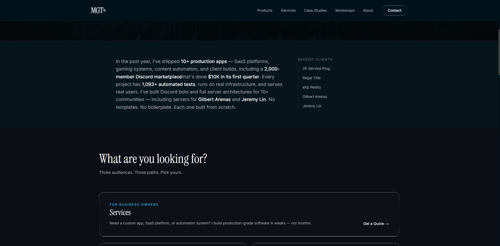 MGT Website full homepage