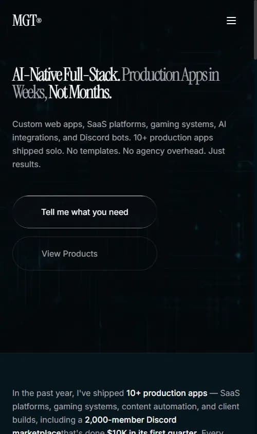 MGT Website mobile view (390px)