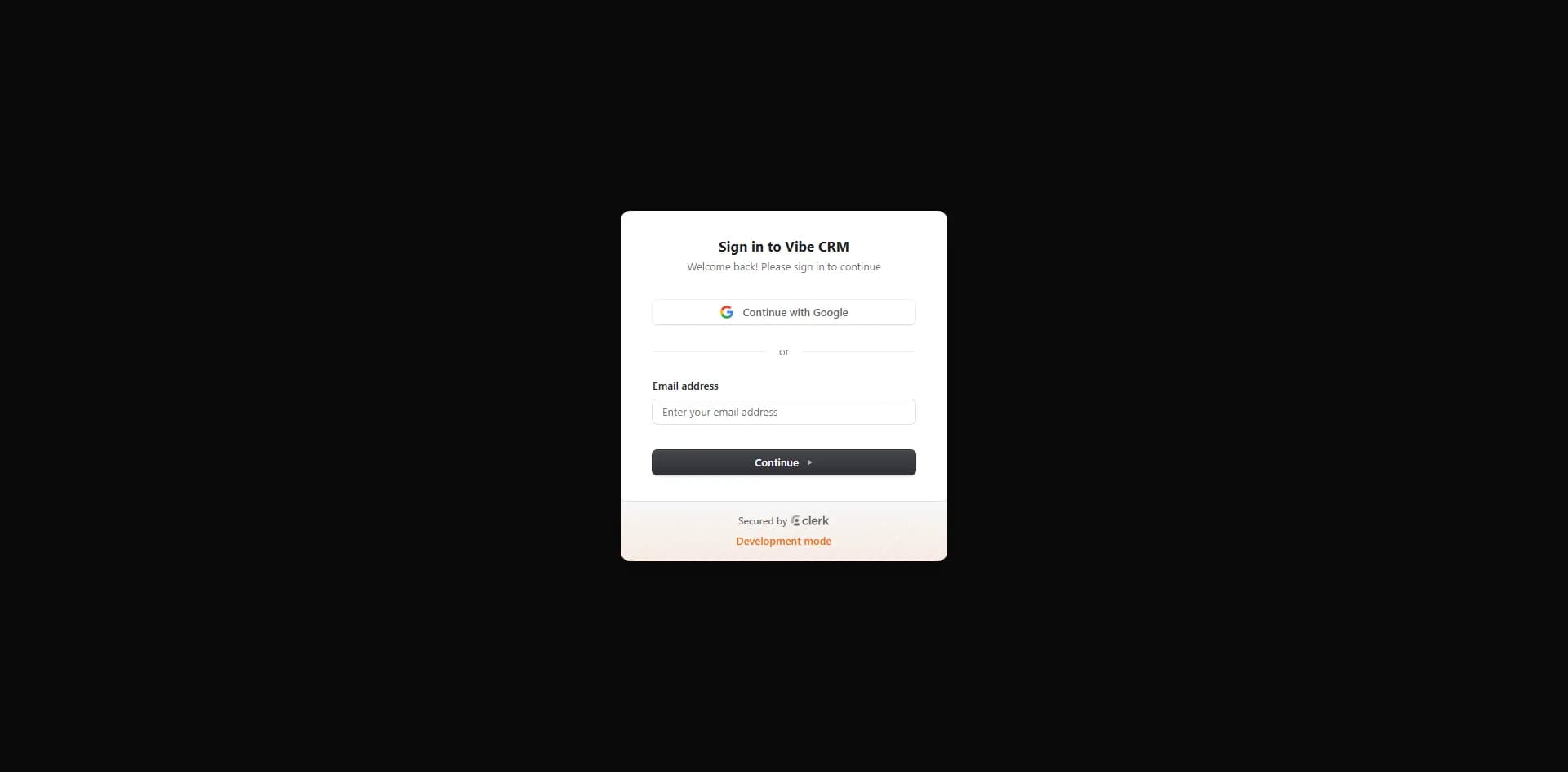 VIBE CRM live application screenshot