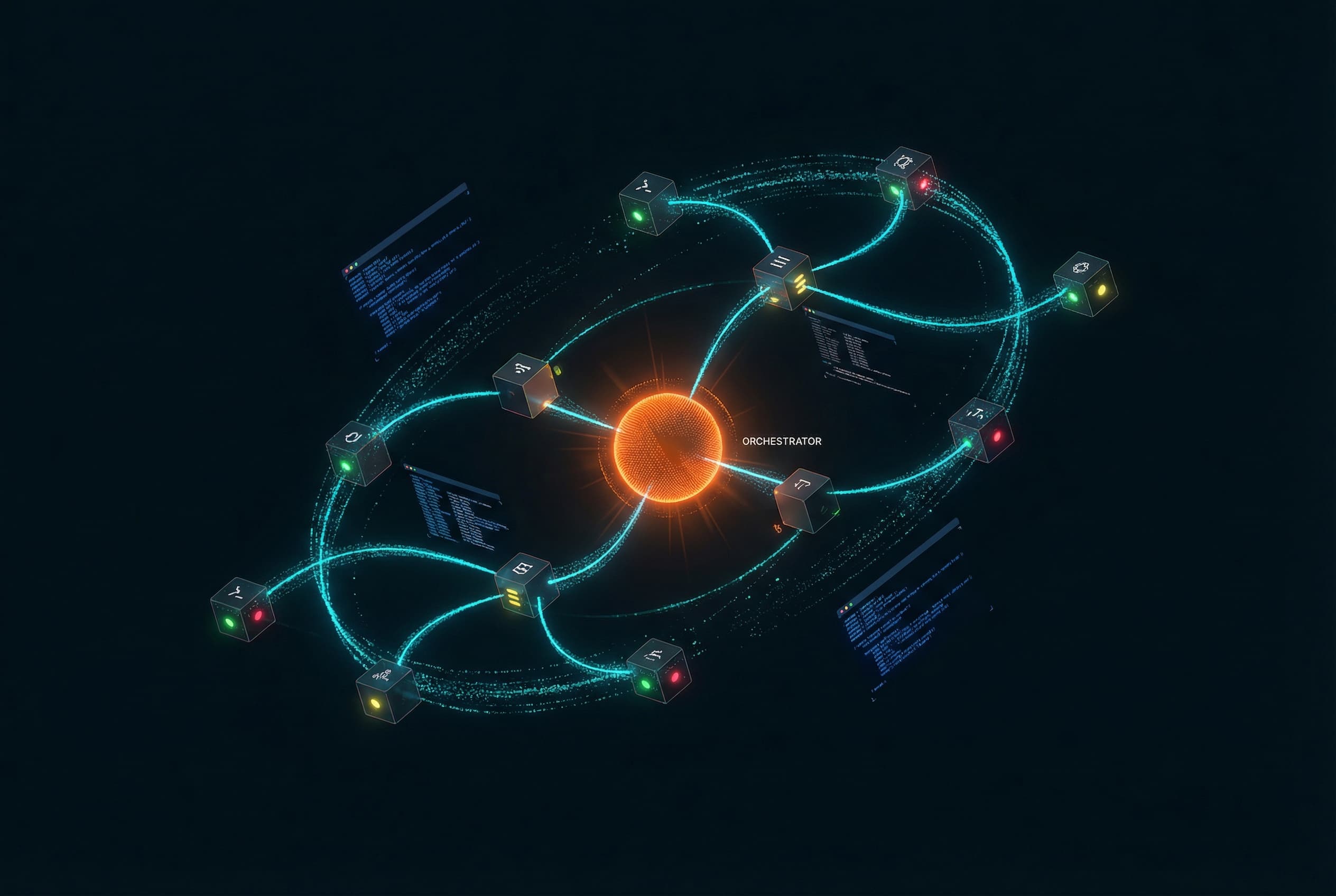 AI automation pipeline with multi-agent orchestration and data flows