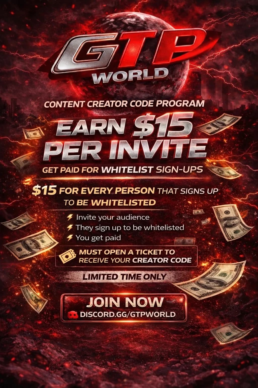 GTP World creator code program promotional graphic